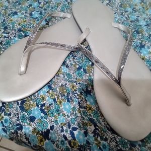 Silver gemstone flip flops